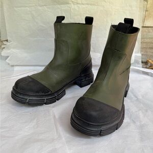 GANNI Women’s Recycled Rubber Rain Boots Green Black Combat Size 40 9/9.5
